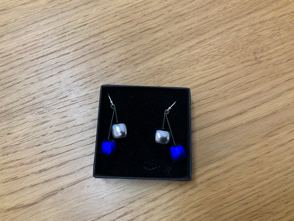 Small Square Duo Drop Dichroic Earrings