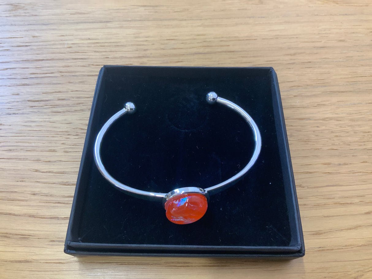 Orange Glass Stone Silver Plated Cuff adjustable Bracelet