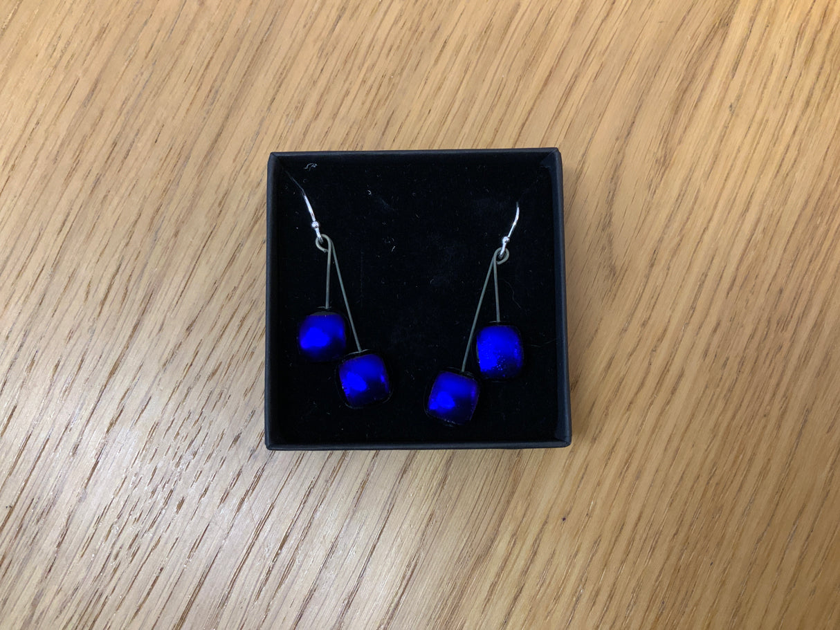 Small Square Duo Drop Dichroic Earrings