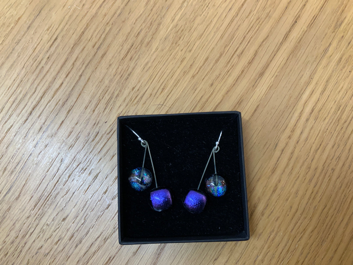 Small Square Duo Drop Dichroic Earrings