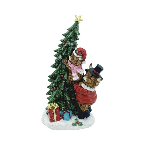 Highland Cow Dad & Son Dressing The Tree LED 17 x 31cm