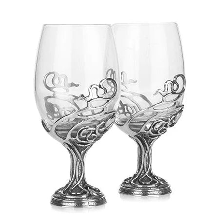 Pewter Celtic Swirl Stem Pair Of Wine Glasses