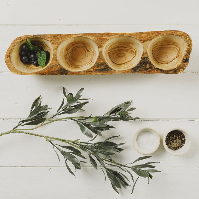 Olive Wood Four Section Nibbles Tray (40cm approx)