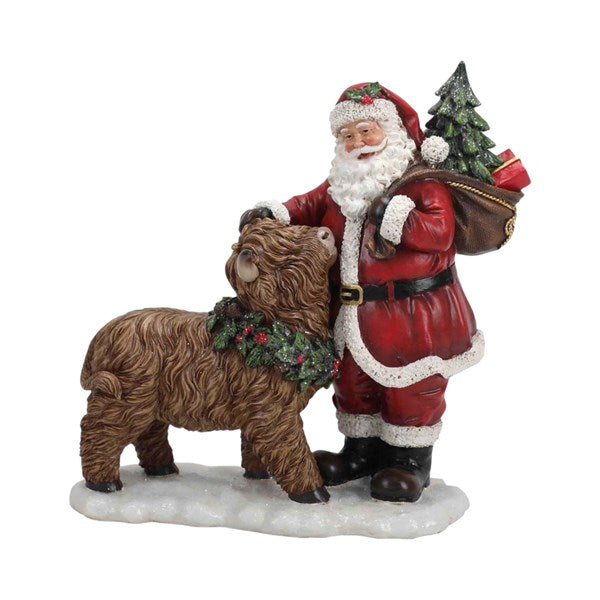 Santa Petting A Highland Cow Ornament 25 x 26cm