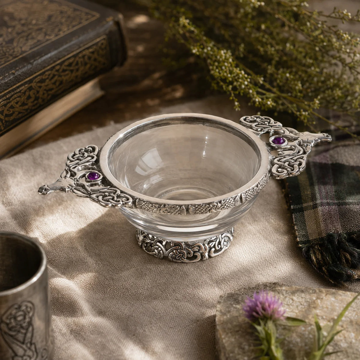 Pewter Stag Glass Quaich