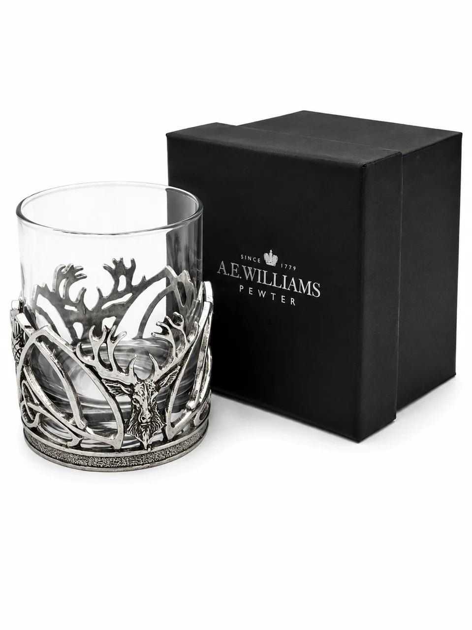 Pewter Stag Glass Whisky Tumbler