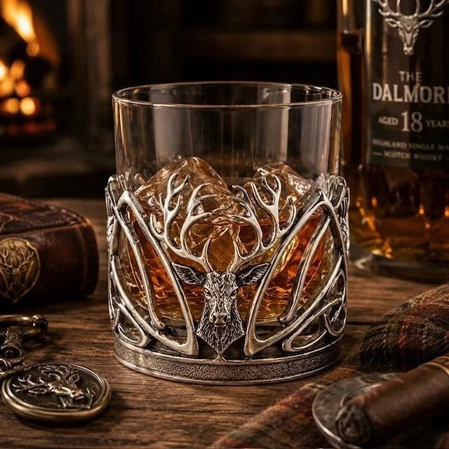 Pewter Stag Glass Whisky Tumbler