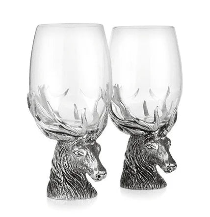 Pewter Stag Stem Pair Of Wine Glasses