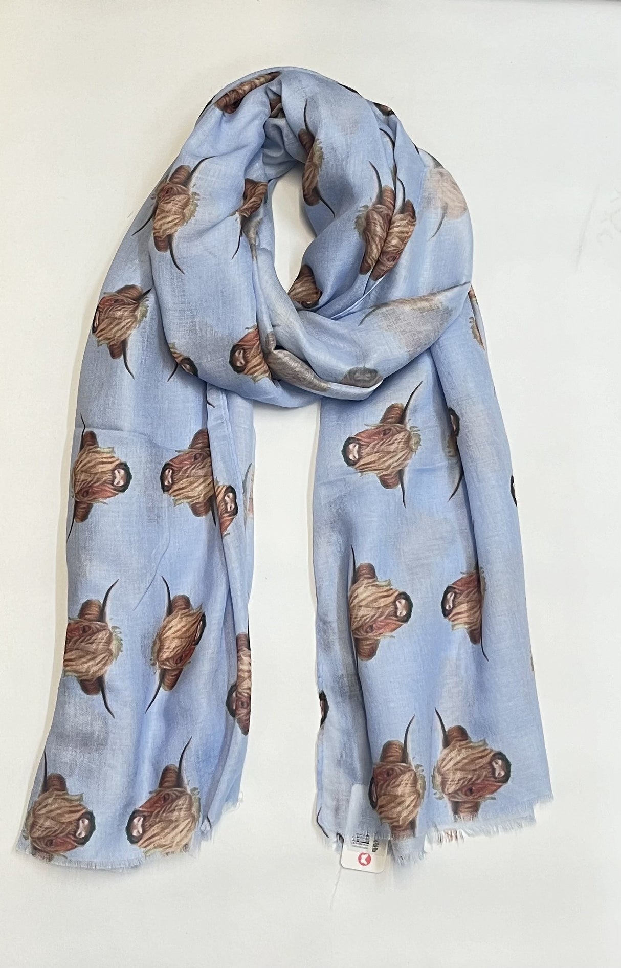 Pale Blue Lightweight Cashmere Blend Highland Cow Scarf