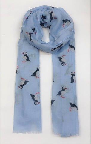 Pale Blue Lightweight Cashmere Blend Puffin Scarf