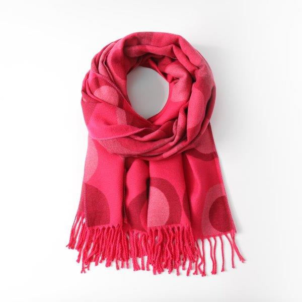 Fuschia Maroon Cashmere Blend Reversible Retro Circles Scarf