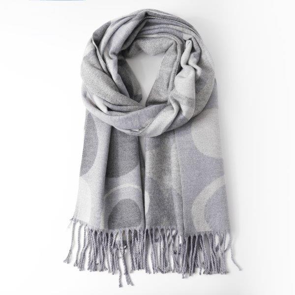 Silver Cashmere Blend Reversible Retro Circles Scarf