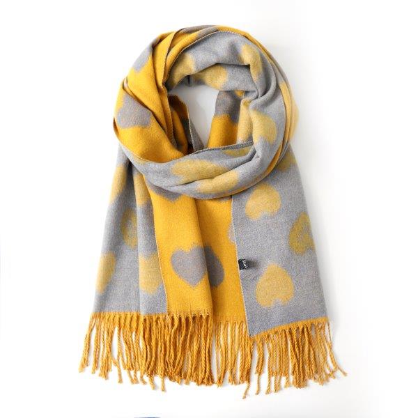 Mustard Cashmere Blend Reversible Retro Heart scarf