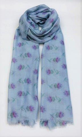 Pale Blue Lightweight Cashmere Blend Thistle Scarf