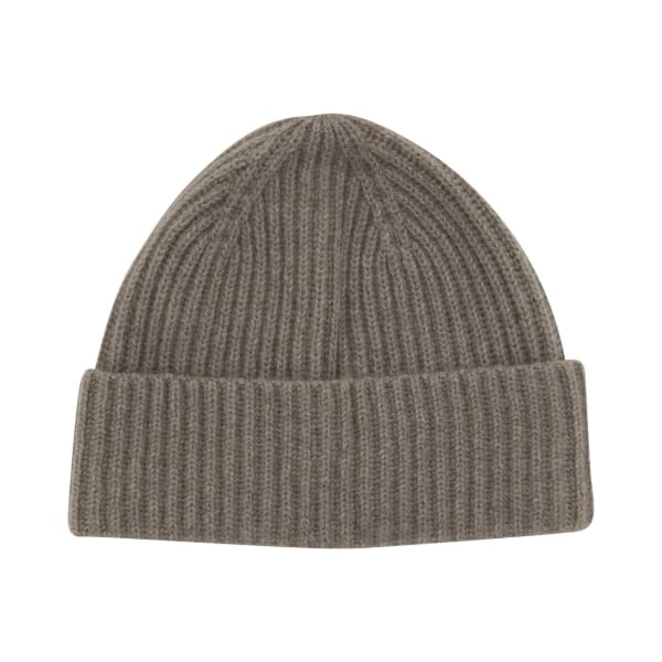 100% Cashmere Rib Beanie - Mushroom