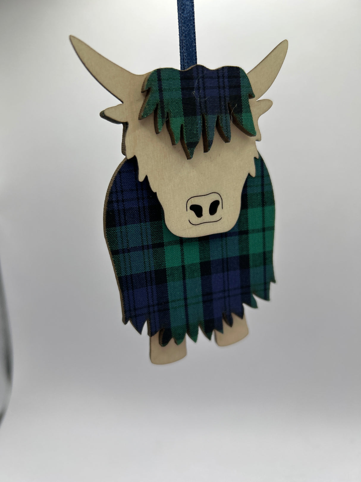 Hamish the Highland Cow Hanging Decoration in Black Watch