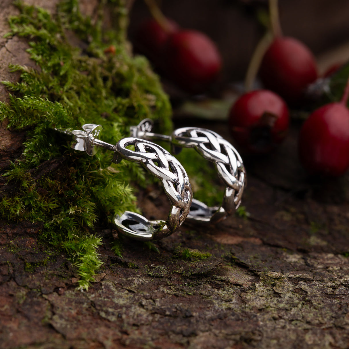 Celtic Four Loop Knot Hoop Stud Earrings