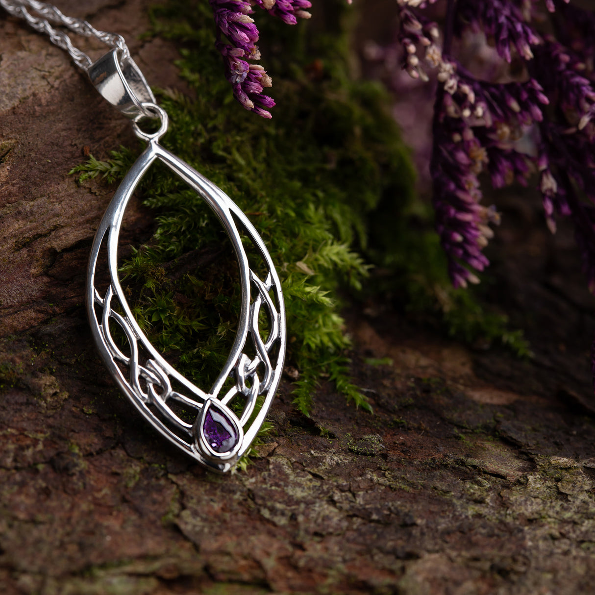 Celtic Oval Celtic Drop with Stone Pendant