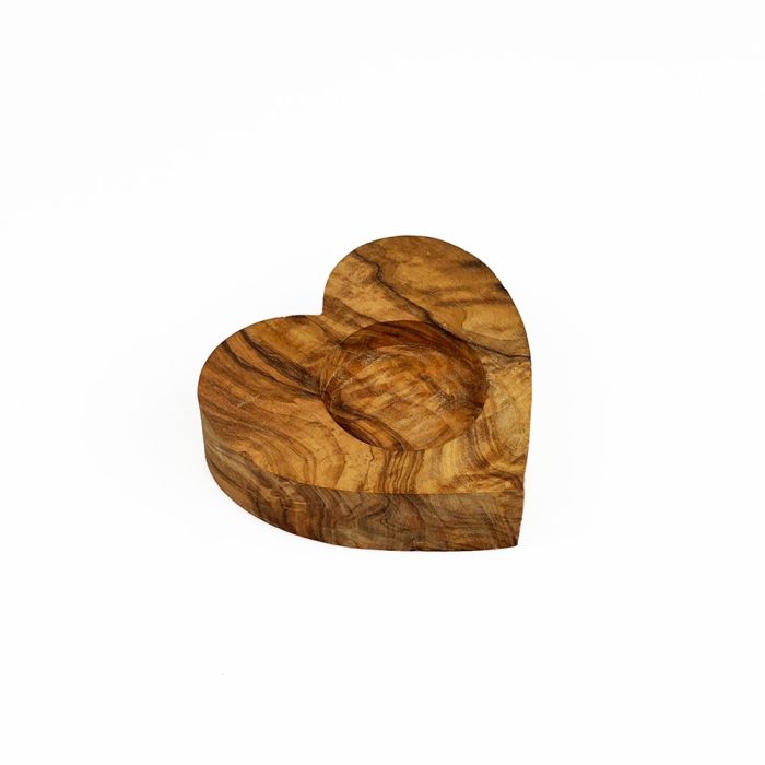 Olive Wood Heart Tealight Holder