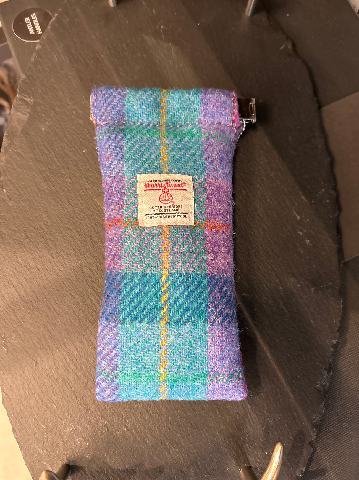 Harris Tweed Glasses Case Green and Purple Tartan