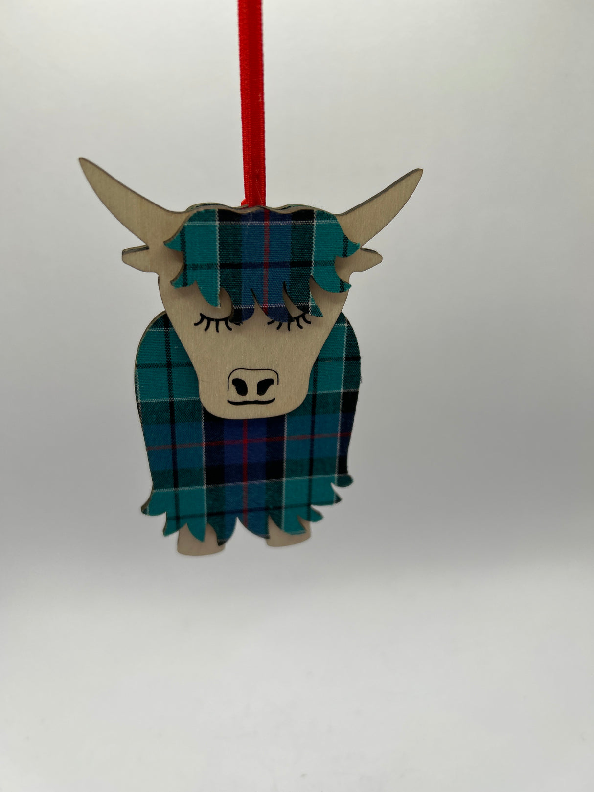 Morag the Highland Cow Hanging Decoration in Highland Check