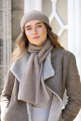 100% Cashmere Skinny Rib Scarf - Mushroom