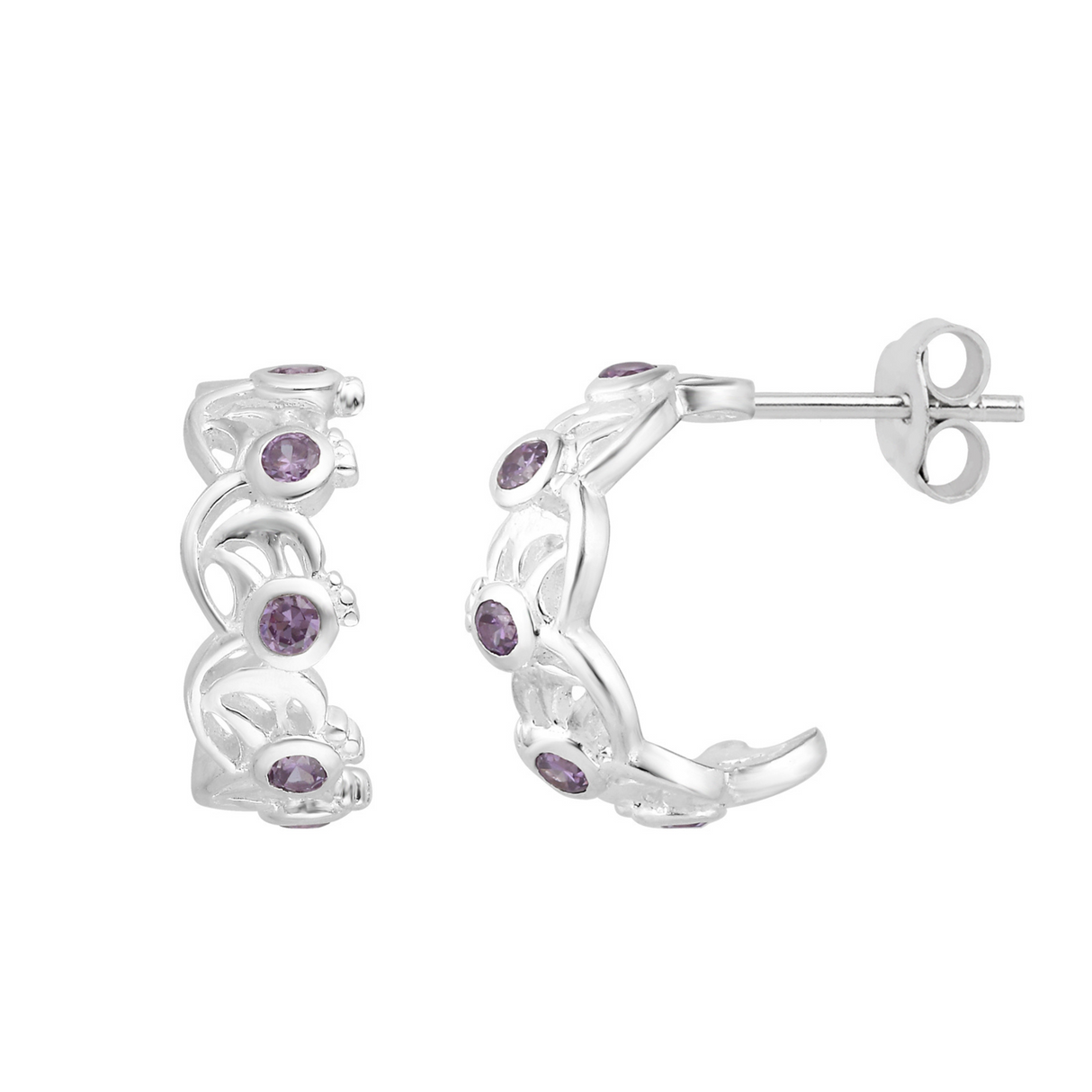 Thistle Swirl with Stone Hoop Stud Earrings