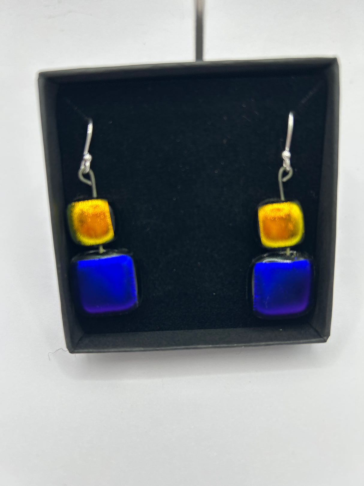 Square Duo Hanging Drop Dichroic Earrings