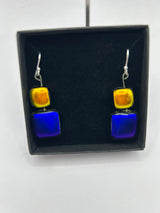 Square Duo Hanging Drop Dichroic Earrings