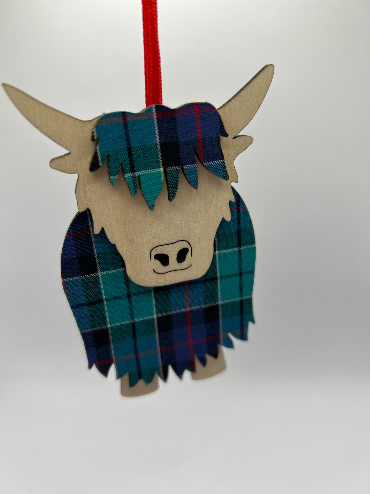 Hamish the Highland Cow Hanging Decoration in Highland Check