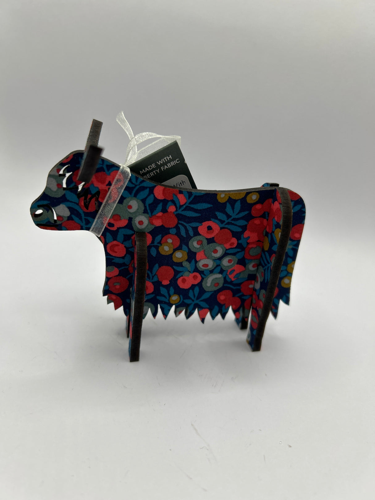 3D Standing Highland Cow In Liberty Navy Wiltshire Berry