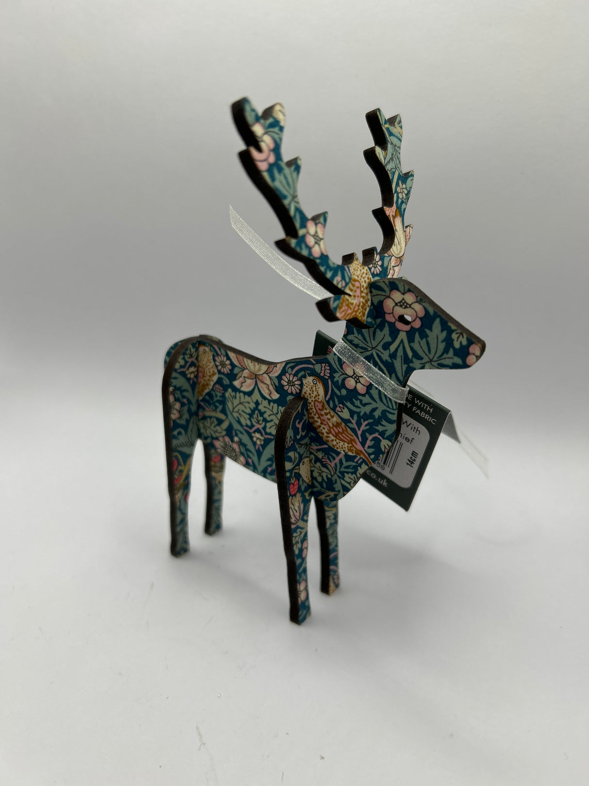 3D Standing Stag 14cm in Liberty Teal Strawberry Thief