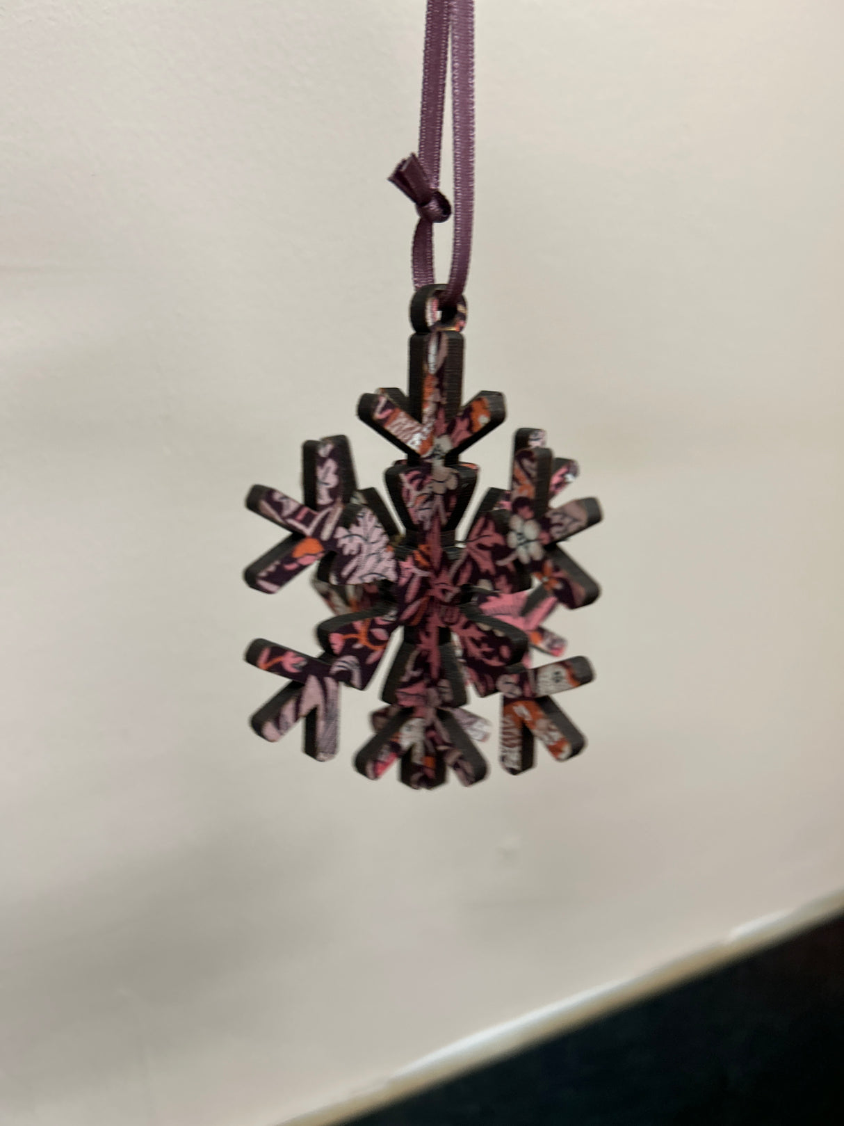 3D Snowflake Christmas Decoration in Liberty Pink Strawberry Thief