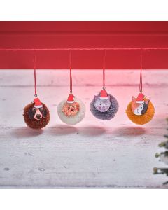 Furry & Festive Wood & Fabric Pet Pom Pom Hanging Decoration