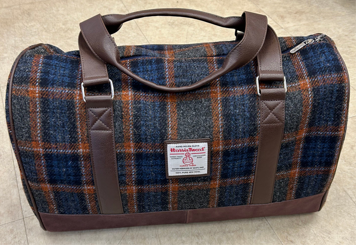 Clyde Harris Tweed Weekend Bag Grey with Rust Overcheck