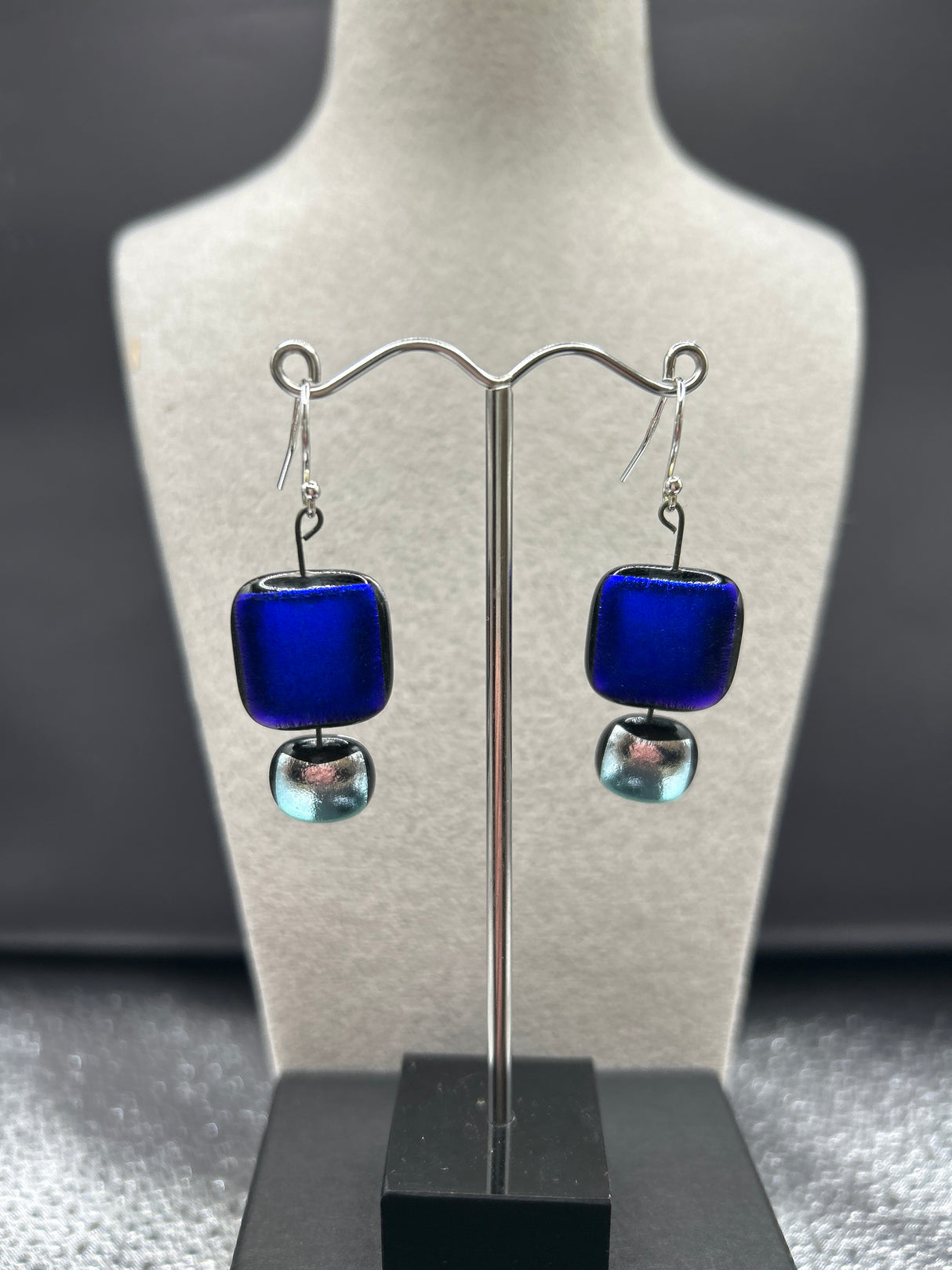 Square Duo Hanging Drop Dichroic Earrings