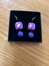 Square Duo Hanging Drop Dichroic Earrings