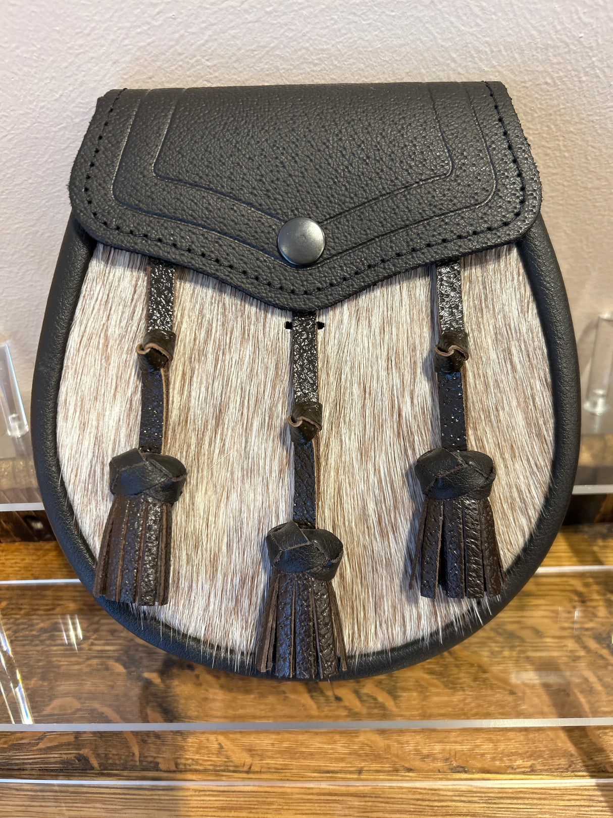 Brown Leather Double Tram Line Flap Skin Front & Leather Tassels Semi Dress Sporran