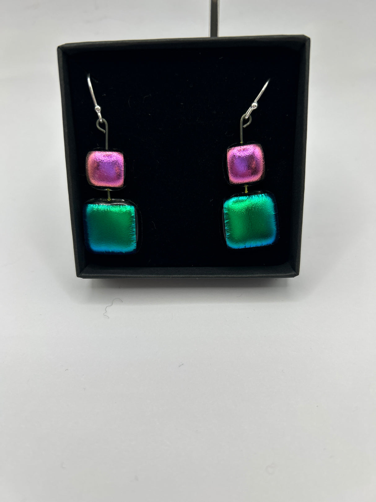 Square Duo Hanging Drop Dichroic Earrings