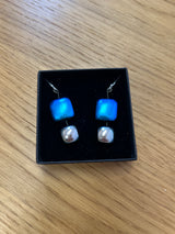 Square Duo Hanging Drop Dichroic Earrings