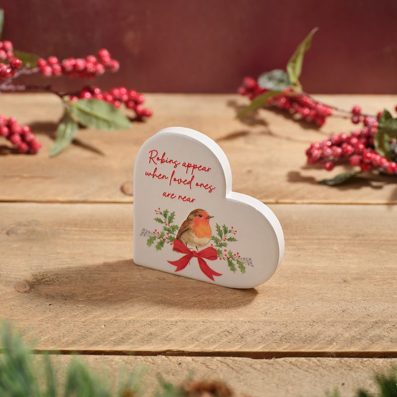 Festive Robin When Loved Ones Are Near Ceramic Heart Block