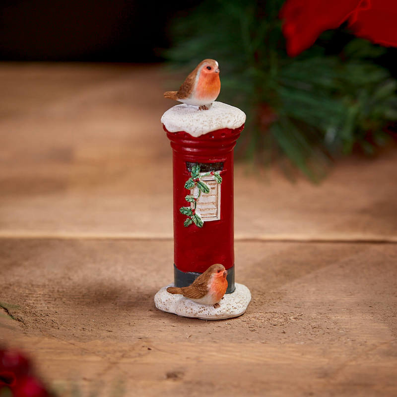 Festive Robin Resin Postbox Ornament