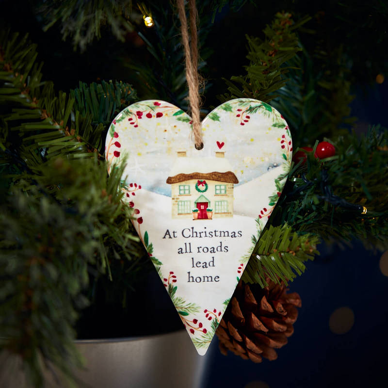 Home for Christmas All Roads Lead Home Ceramic Heart Hanger