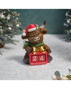 Christmas Highland Cow With Santa Hat & Scarf Countdown Advent Ornament
