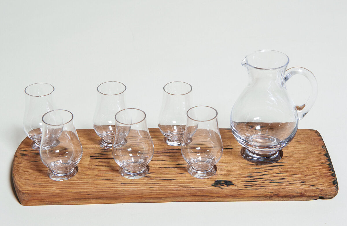 Six Small Glasses & Jug Holder