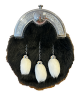 Black Rabbit With White Tassels Chrome Cantle Dress Sporran