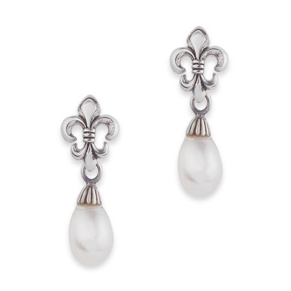 Mary Queen of Scots Fleur De Lys Pearl Drop Earrings