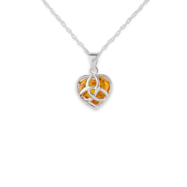 Celtic Heart Trinity Amber Stone Pendant