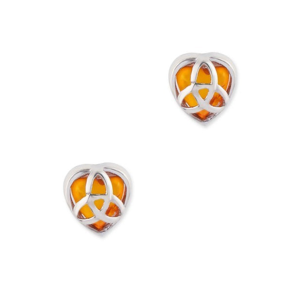 Celtic Heart Trinity Amber Stone Stud Earrings