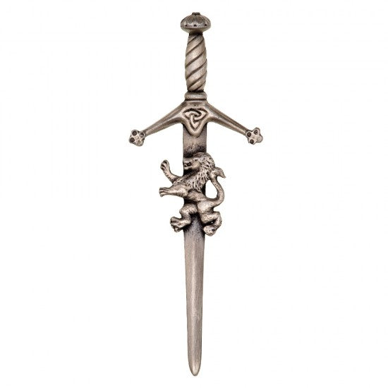 Lion Rampant on Blade Sword Antiqued Finish Kilt Pin